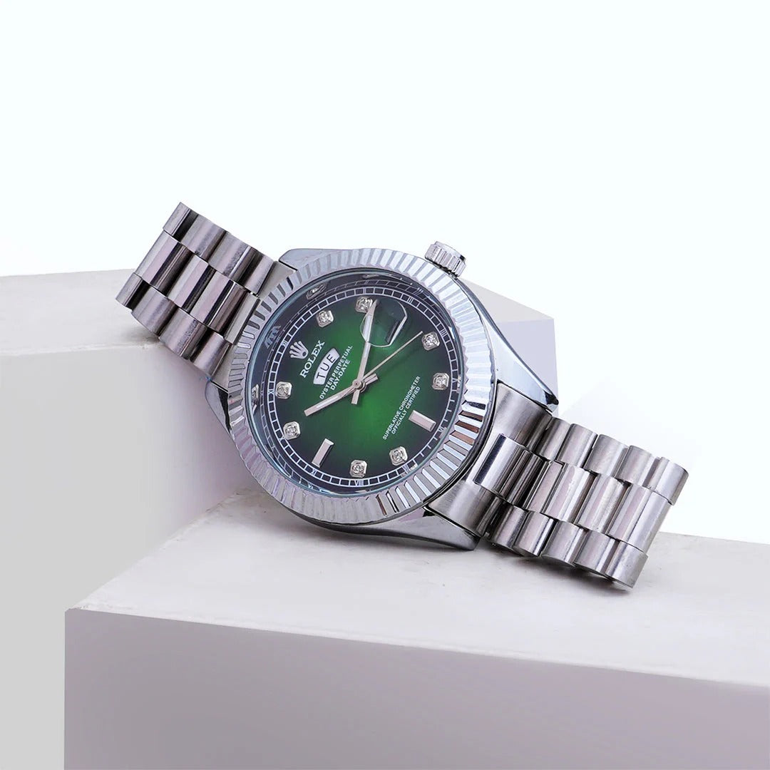 Green Rolex Day-Date working Stainless Steel Men's Wrist Watch