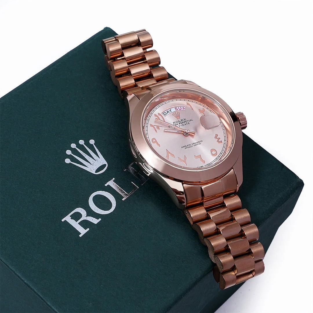 Copper Dial Rolex Day-Date Working Stainless Steel Men's Wrist Watch